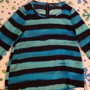3/4 Sleeve Stripe Blouse with Back Zipper